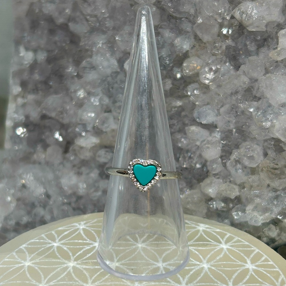 Turquoise CZ Heart Ring 925